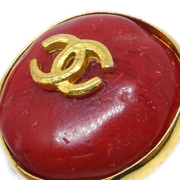 Chanel Red Button Earrings Clip-On 98P 194997 - Picture 2 of 4